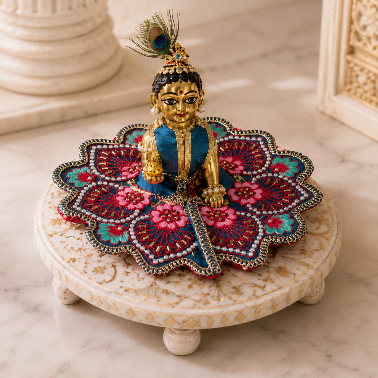 Floral Teal Blue Laddu Gopal Dress