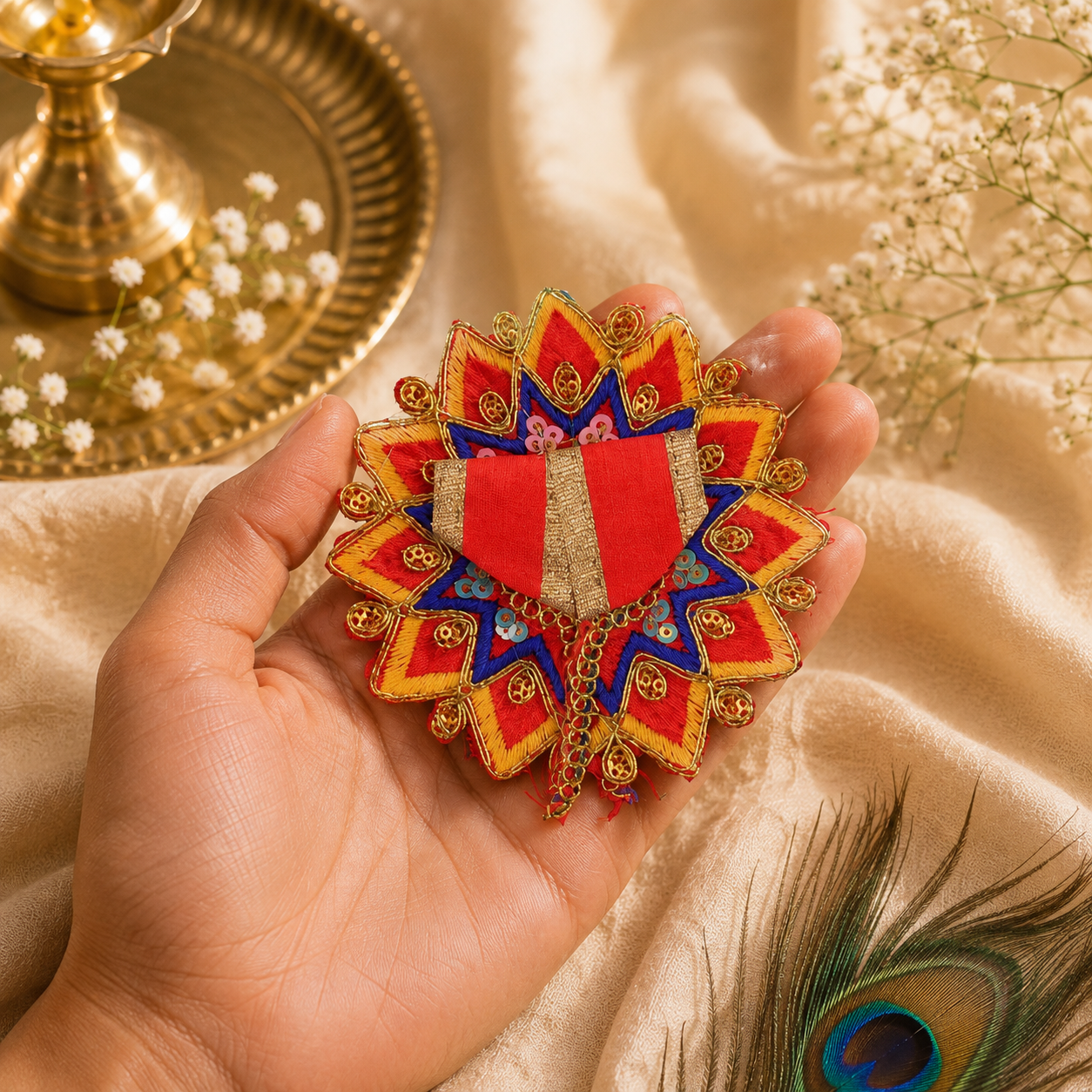 Floral Red-Blue Laddu Gopal Dress