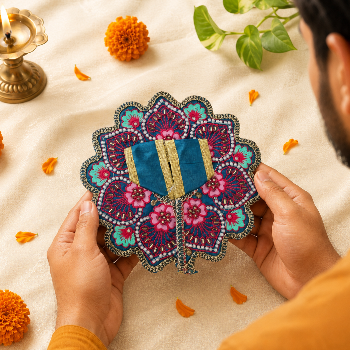 Floral Teal Blue Laddu Gopal Dress