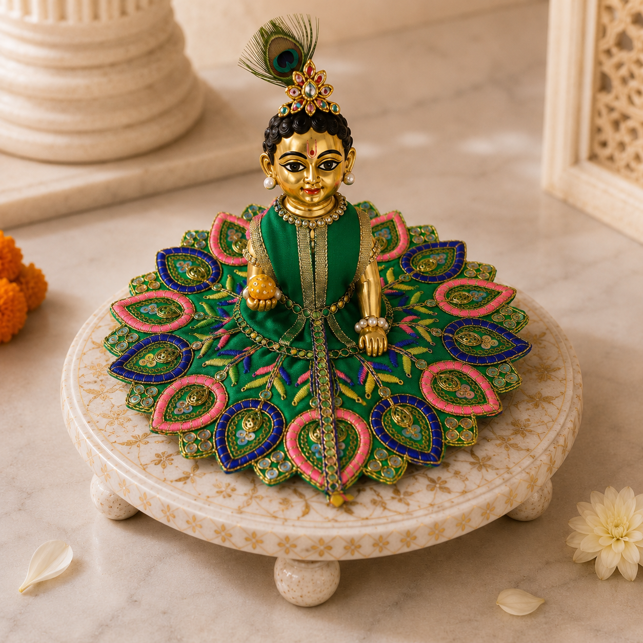 Floral Green Laddu Gopal Dress