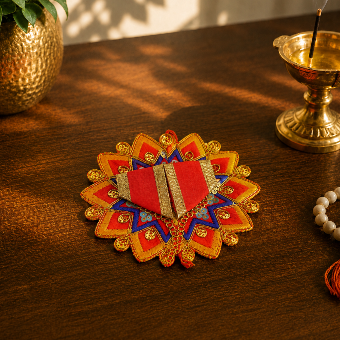 Floral Red-Blue Laddu Gopal Dress