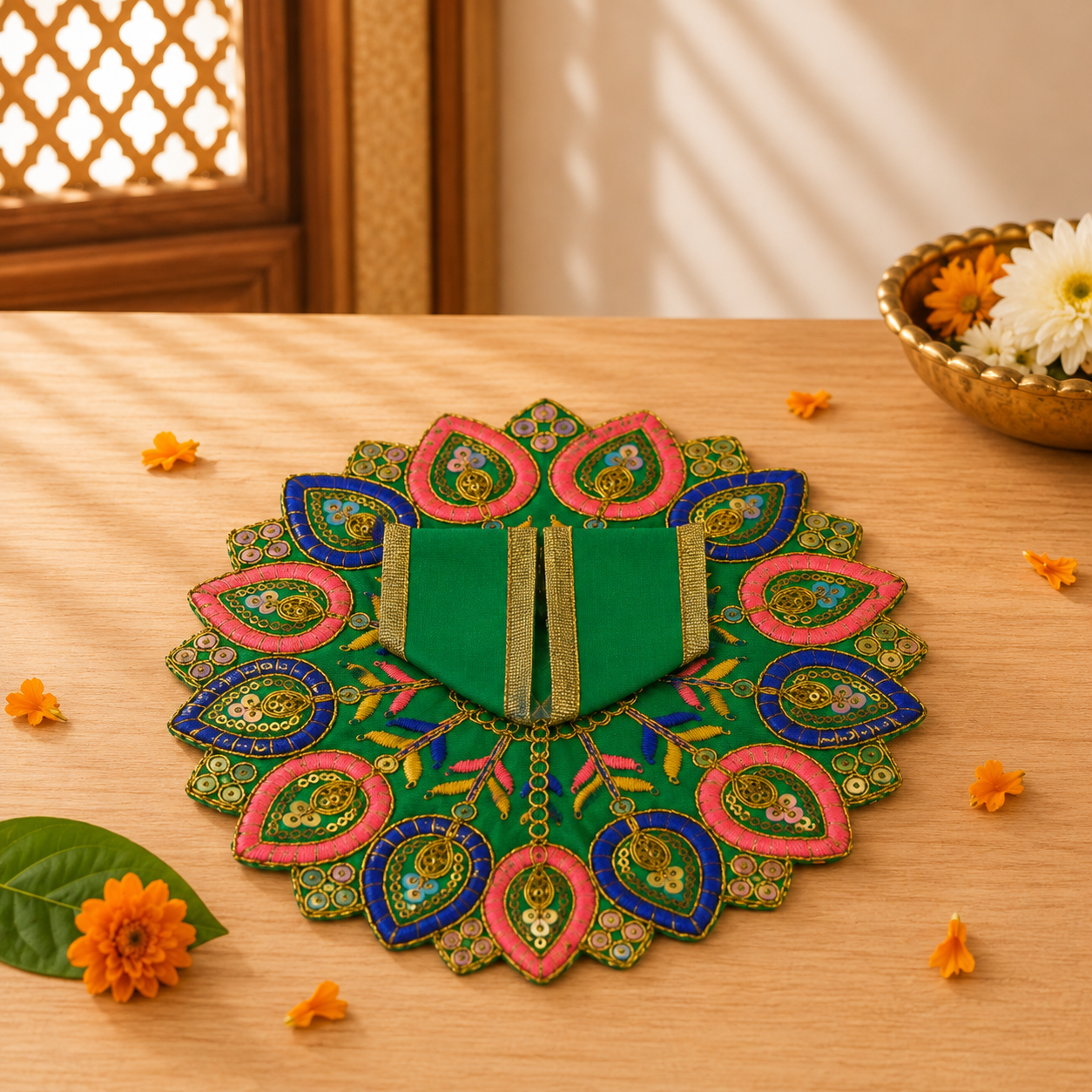Floral Green Laddu Gopal Dress