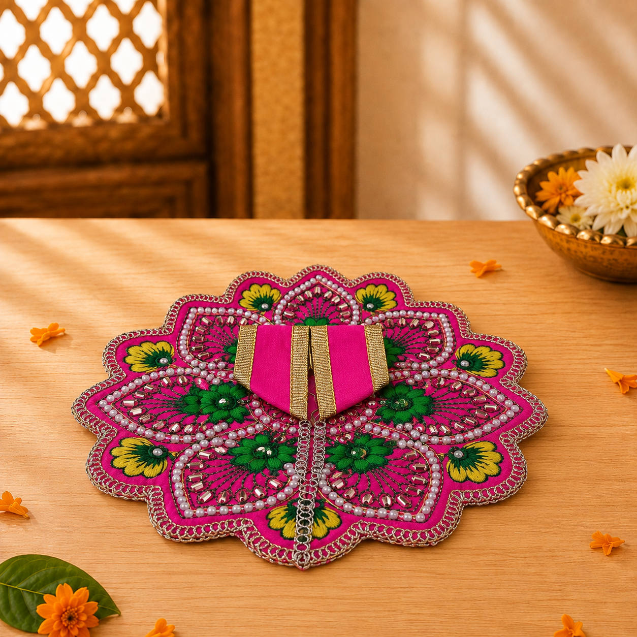 Floral Pink-Yellow Laddu Gopal Dress
