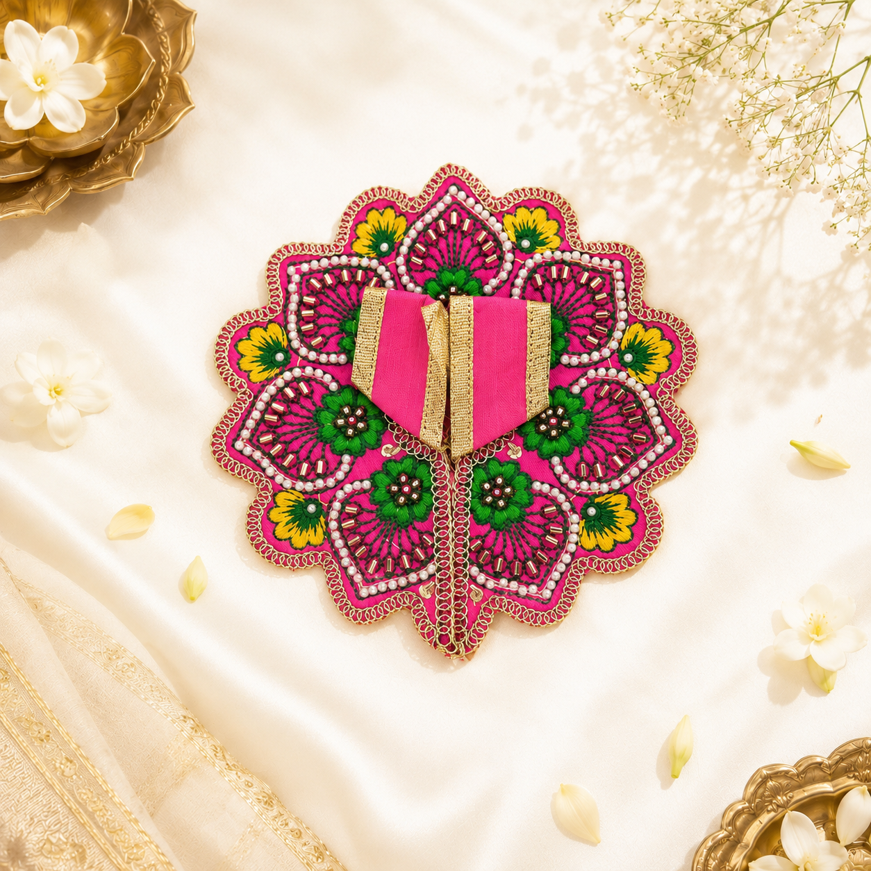 Floral Pink-Yellow Laddu Gopal Dress