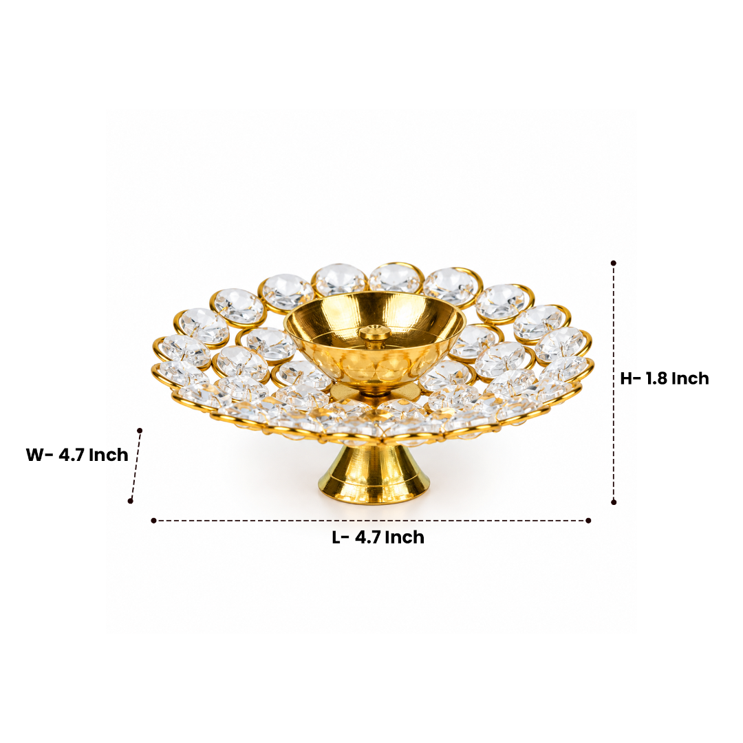 Brass Round Crystal Diya
