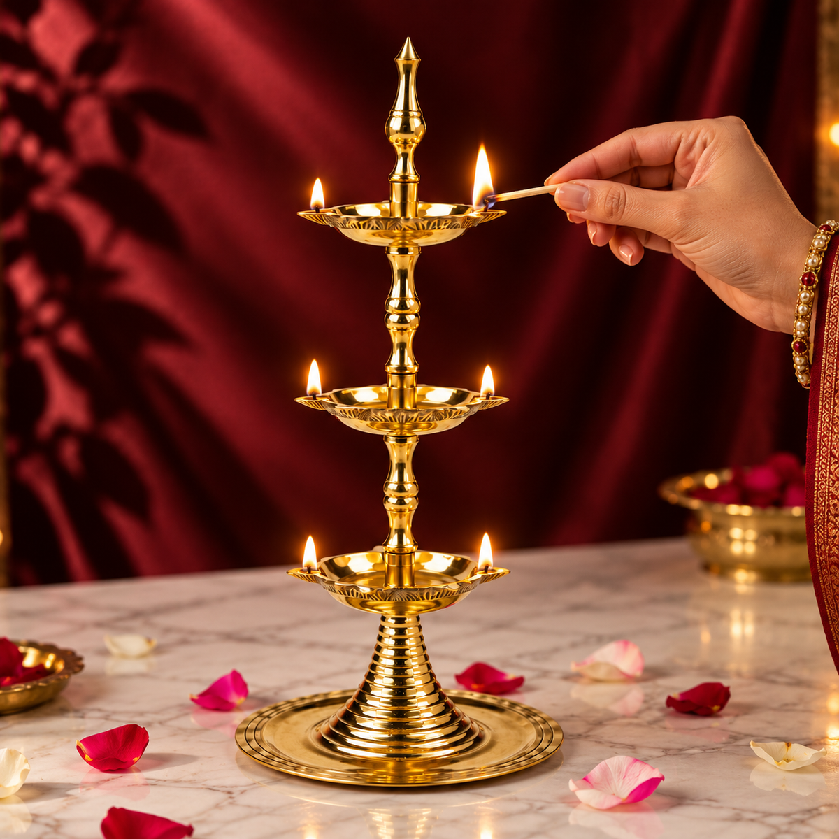 Brass 3 Layer Kerala Diya