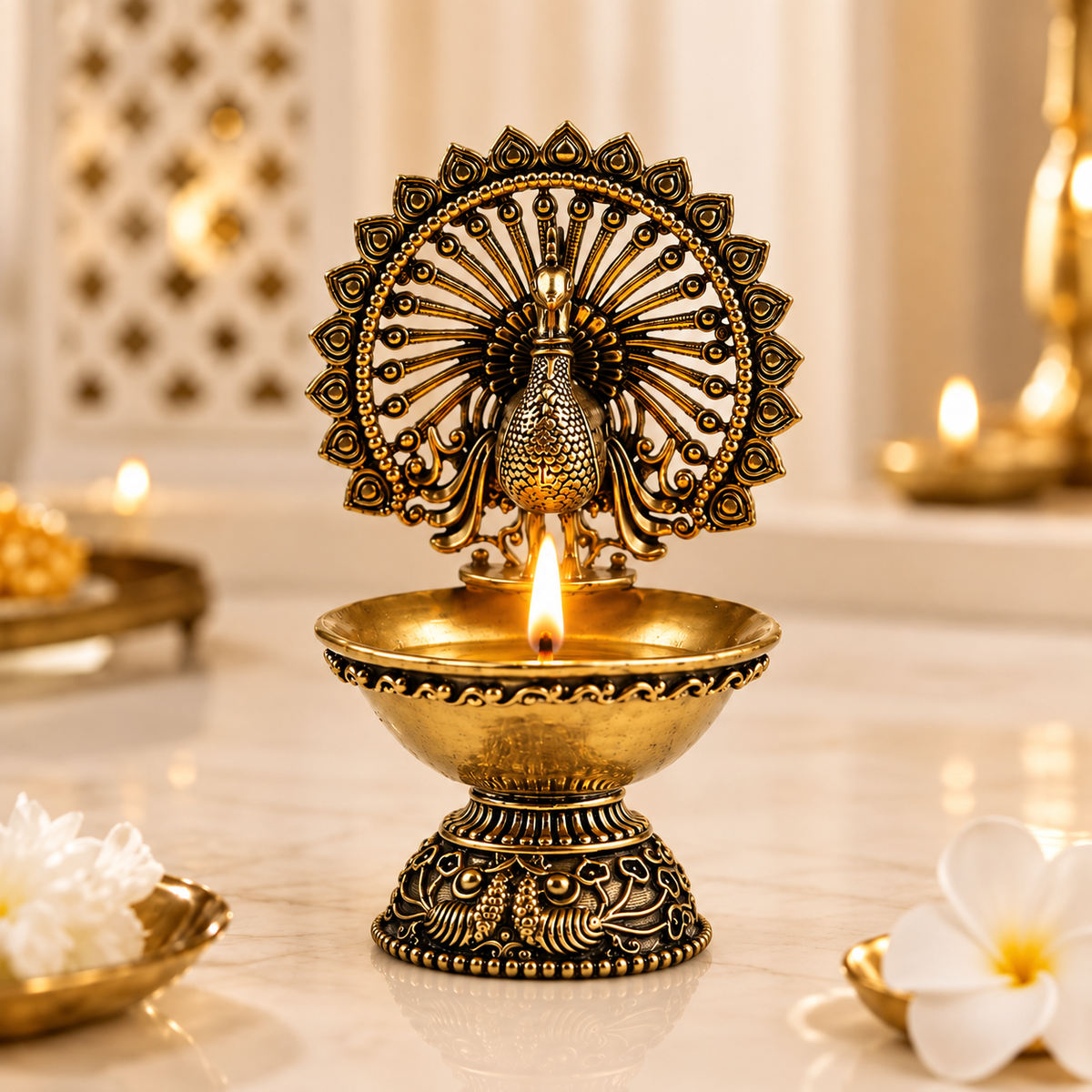 Peacock Brass Diya