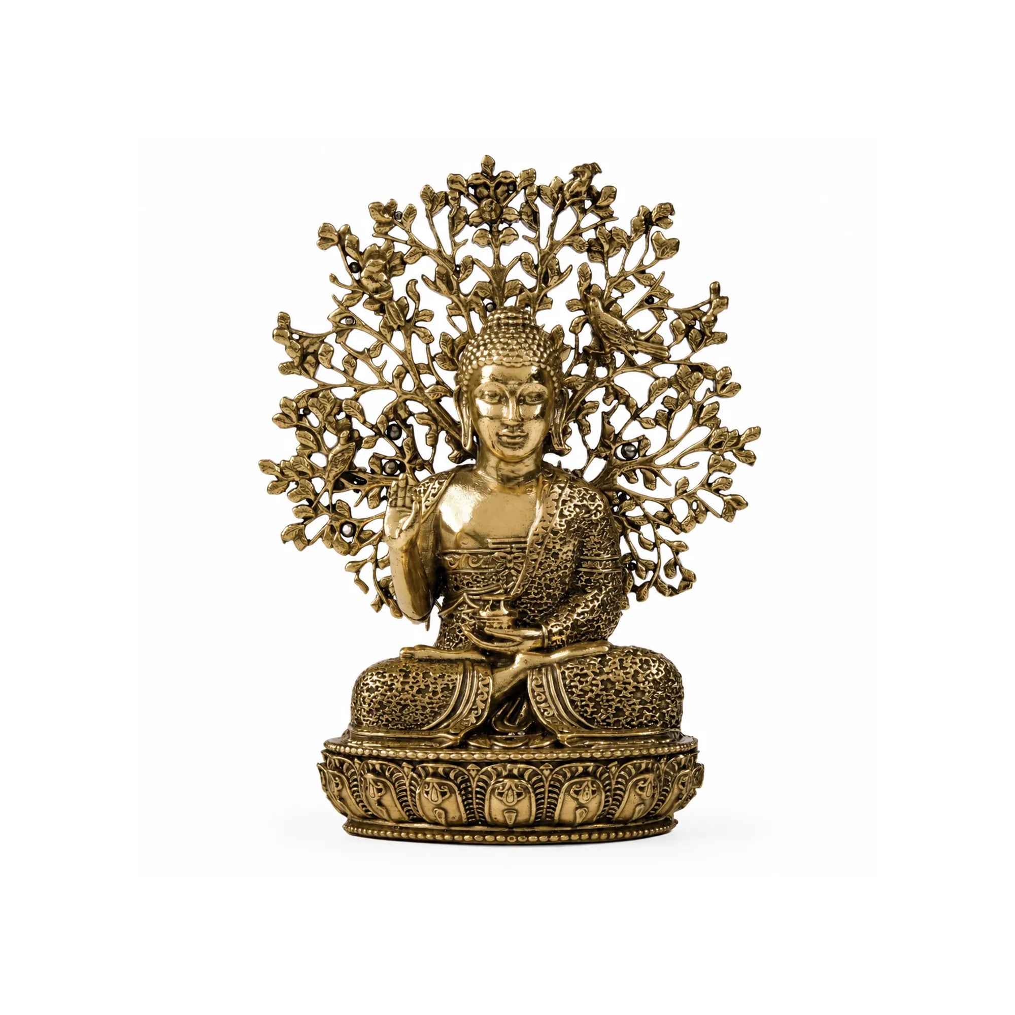 Lord Buddha with Bodhi Tree Brass Idol