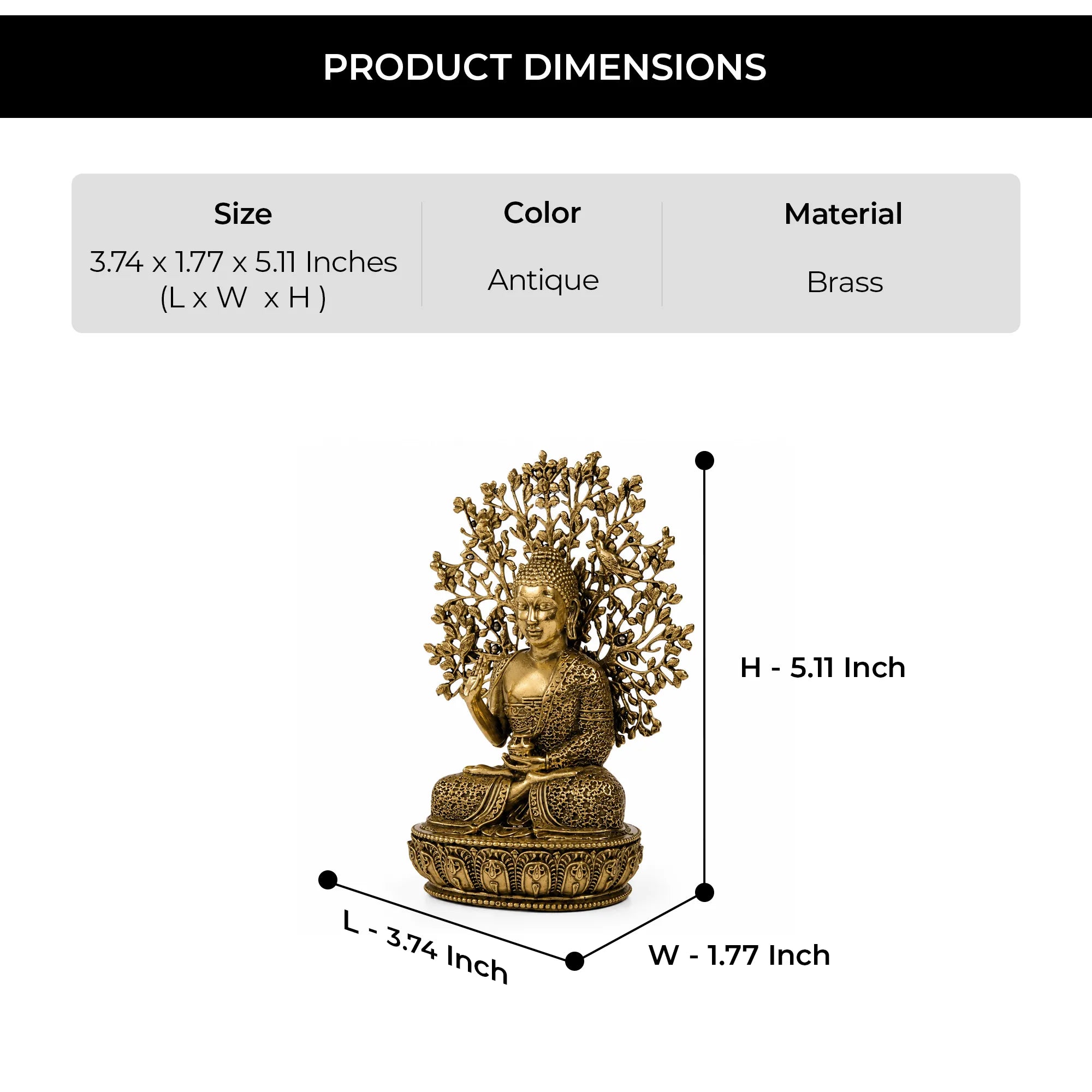 Lord Buddha with Bodhi Tree Brass Idol