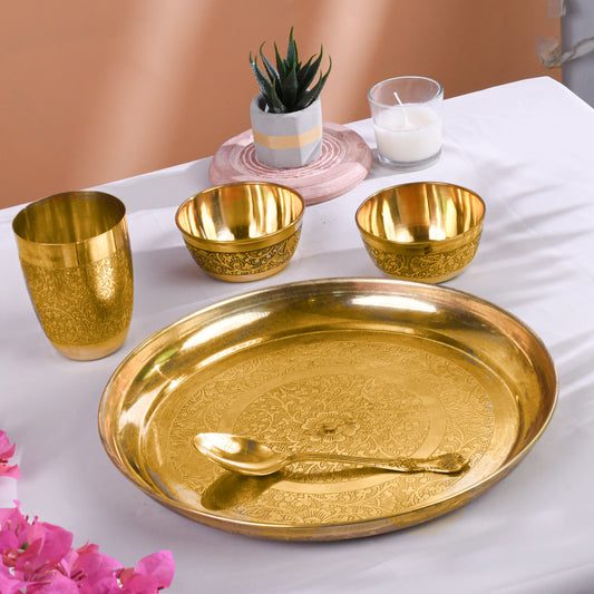 Brass Thali Set | 5 Pieces | 11 Inch Width | Boost Immunity