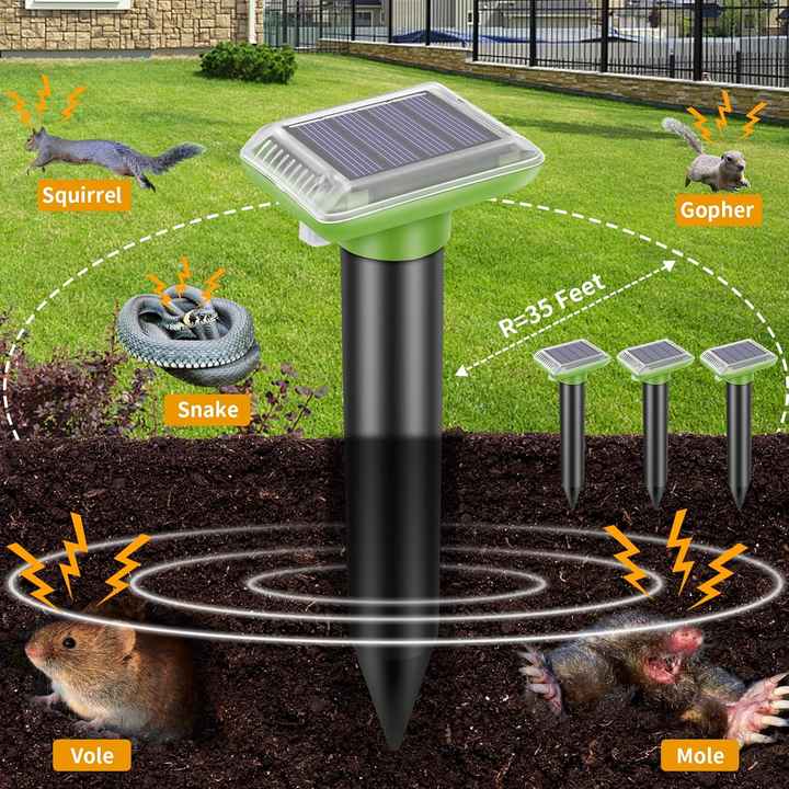 Mole Repeller, Solar Powered Animal Scarer Repellent for Garden