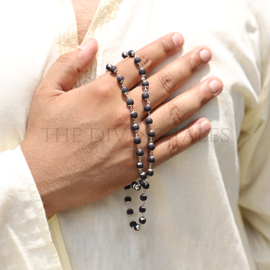 Silver Cap Karungali Mala