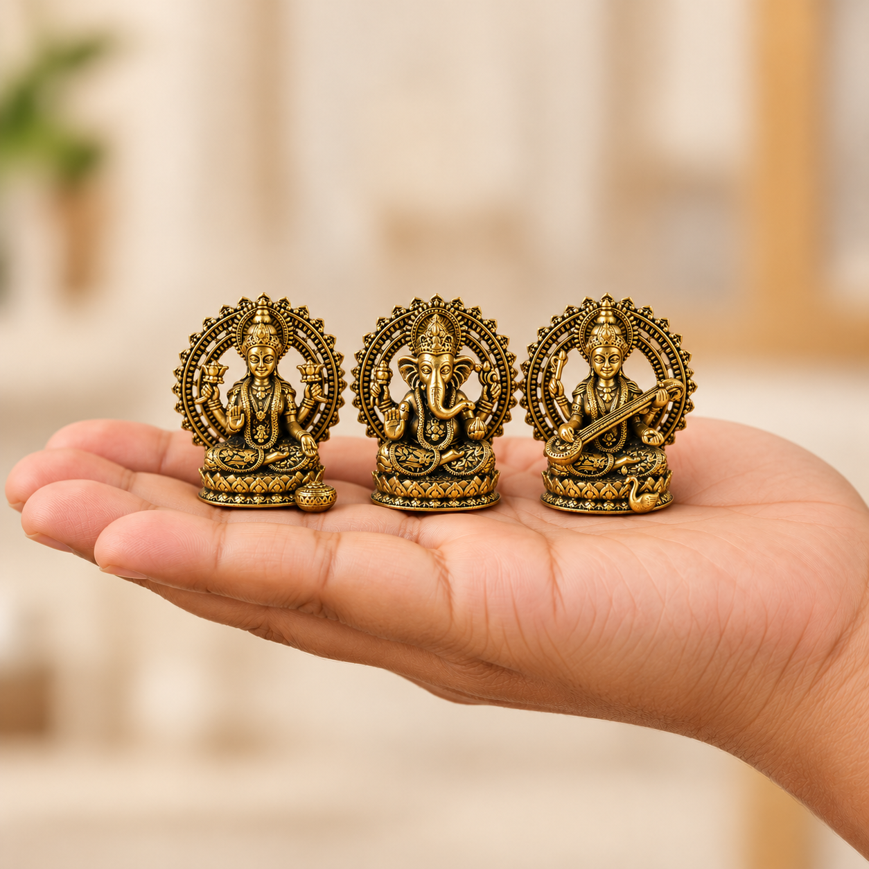 Brass Lakshmi Ganesh Saraswati Murti Set
