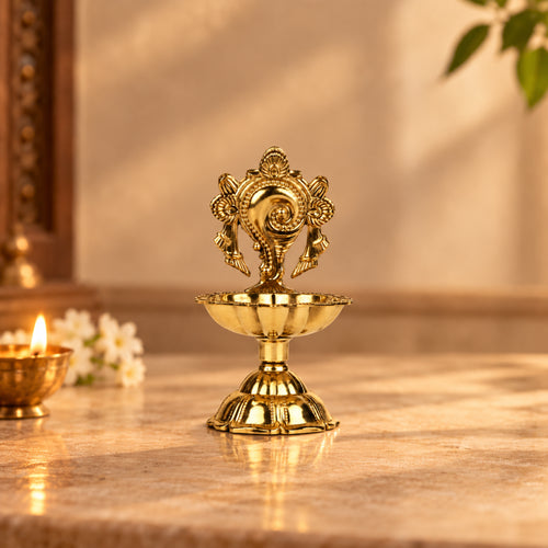 Brass Shankh Diya With Base