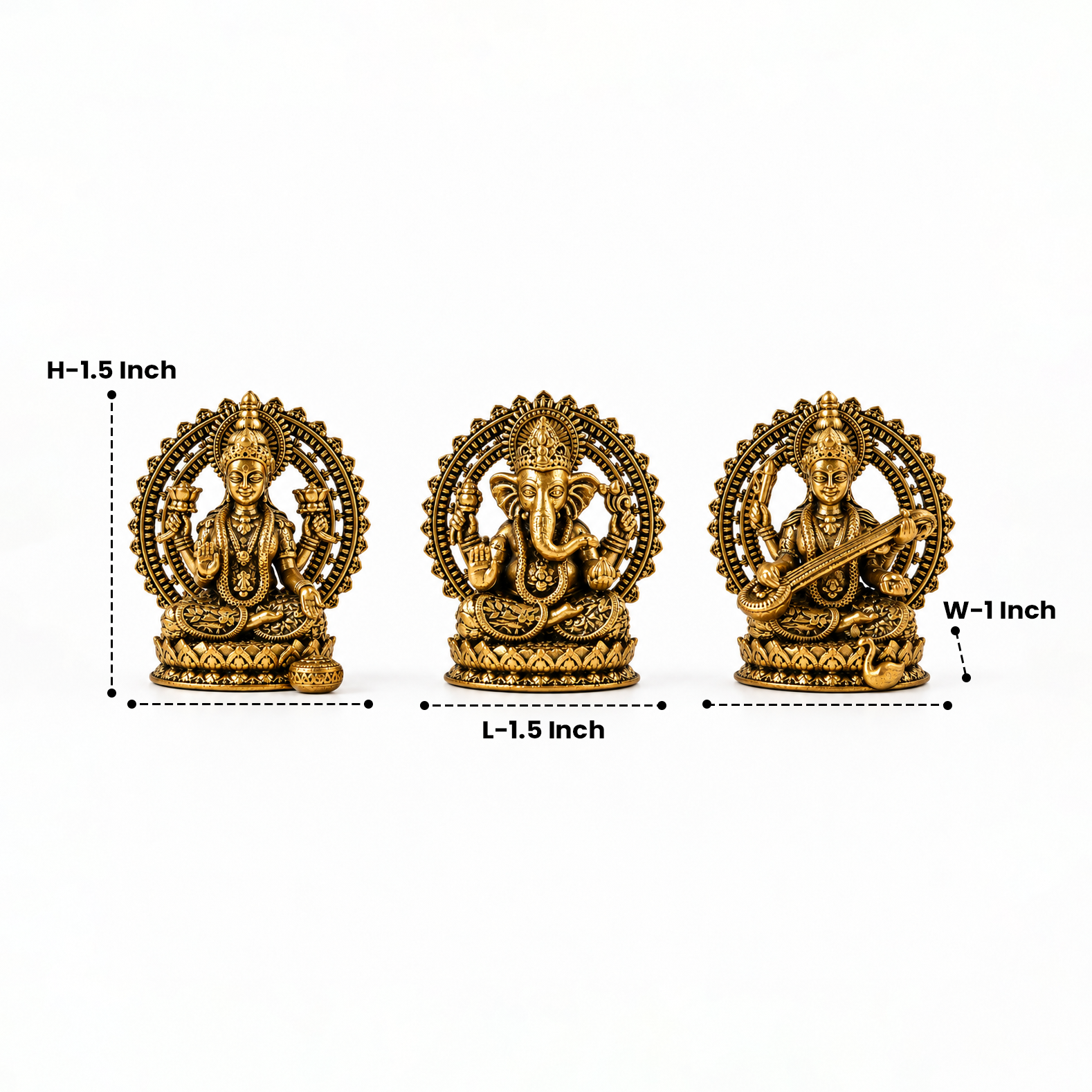 Brass Lakshmi Ganesh Saraswati Murti Set