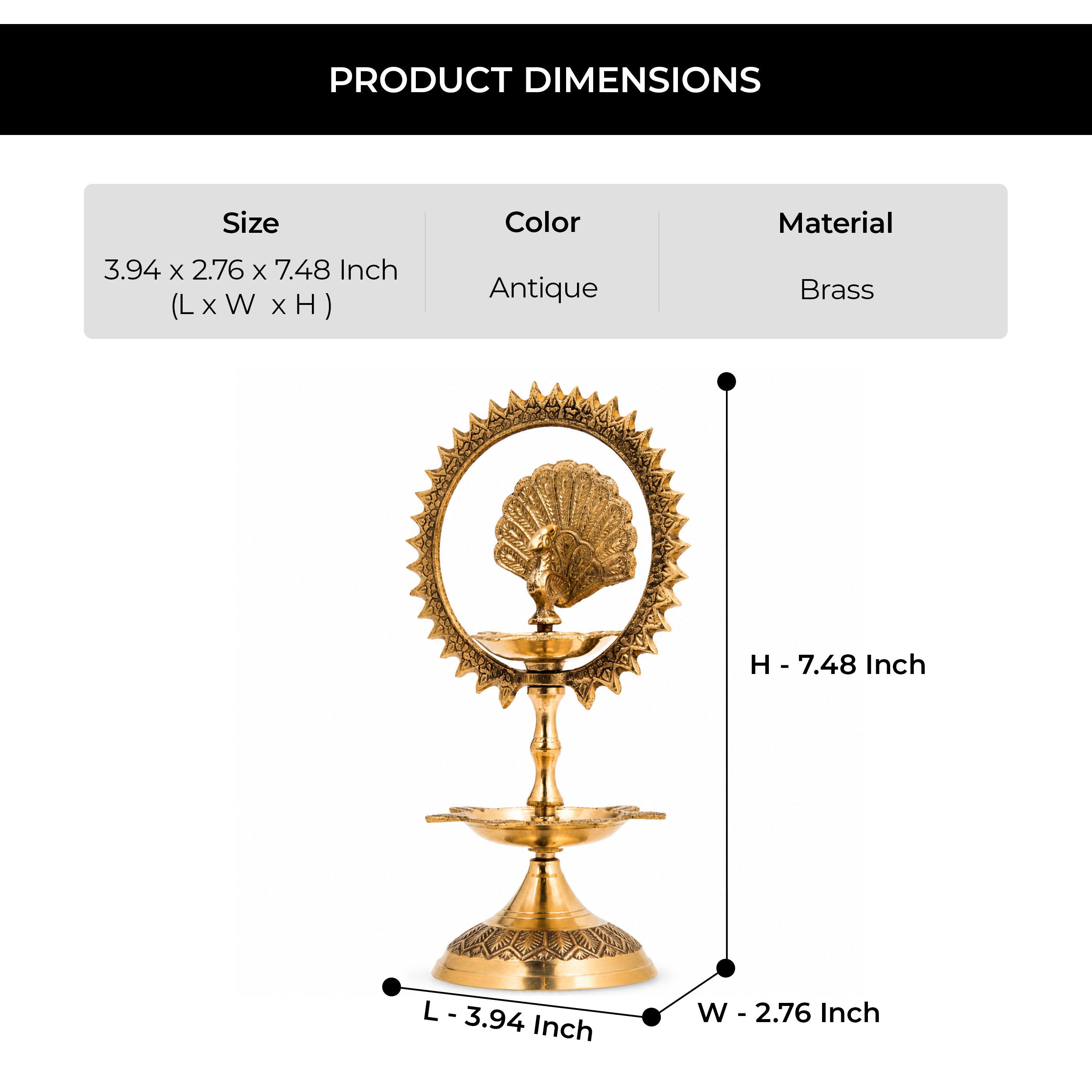 Handcrafted Pure Brass Peacock Two-Lamp Diya