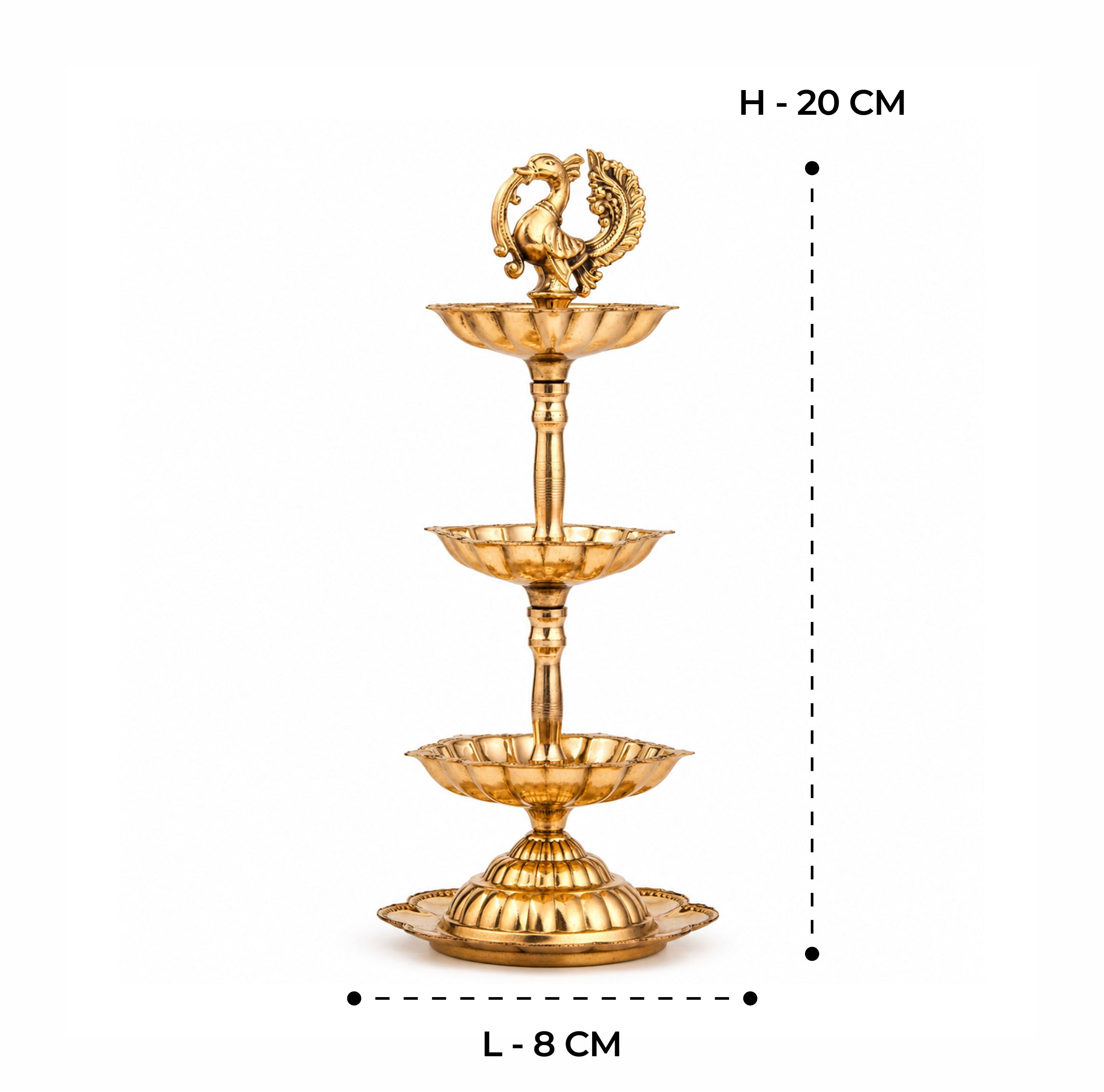 3-tier Brass Peacock Oil Lamp