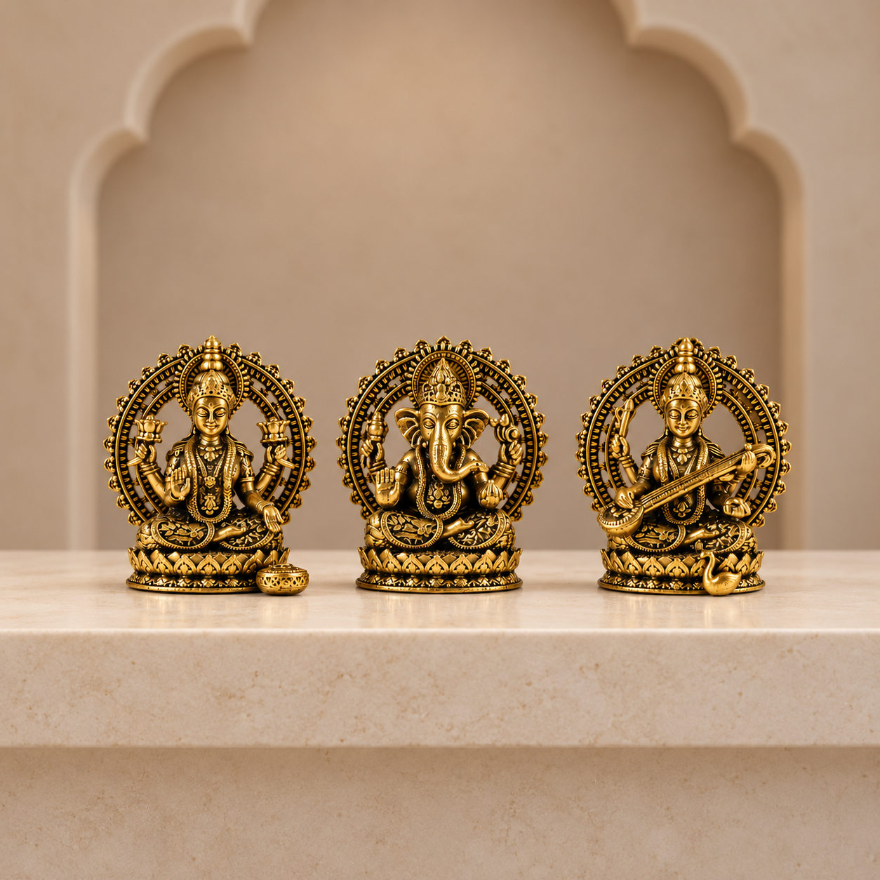 Brass Lakshmi Ganesh Saraswati Murti Set