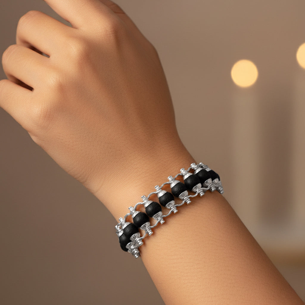 Silver-Plated Karungali Chain Bracelet