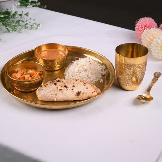 Brass Thali Set | 5 Pieces | 11 Inch Width | Boost Immunity