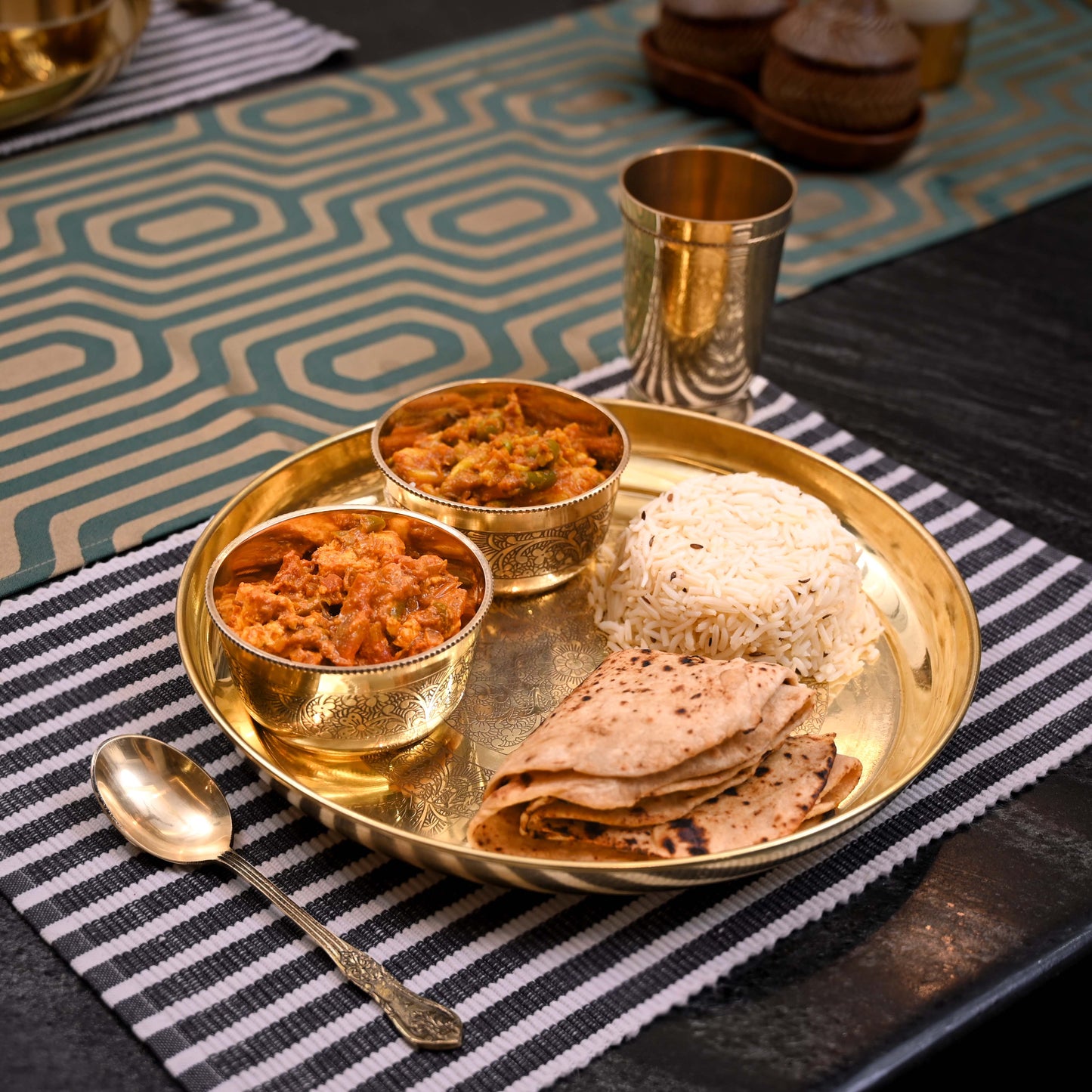 Brass Thaali Set | 5 Pieces Set | ( 1 Thaali, 2 Bowls, 1 Glass, 1 Spoon | Boost Immunity )