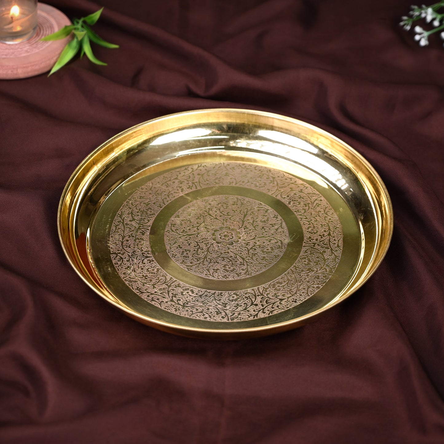 Brass Thaali Set | 5 Pieces Set | ( 1 Thaali, 2 Bowls, 1 Glass, 1 Spoon | Boost Immunity )