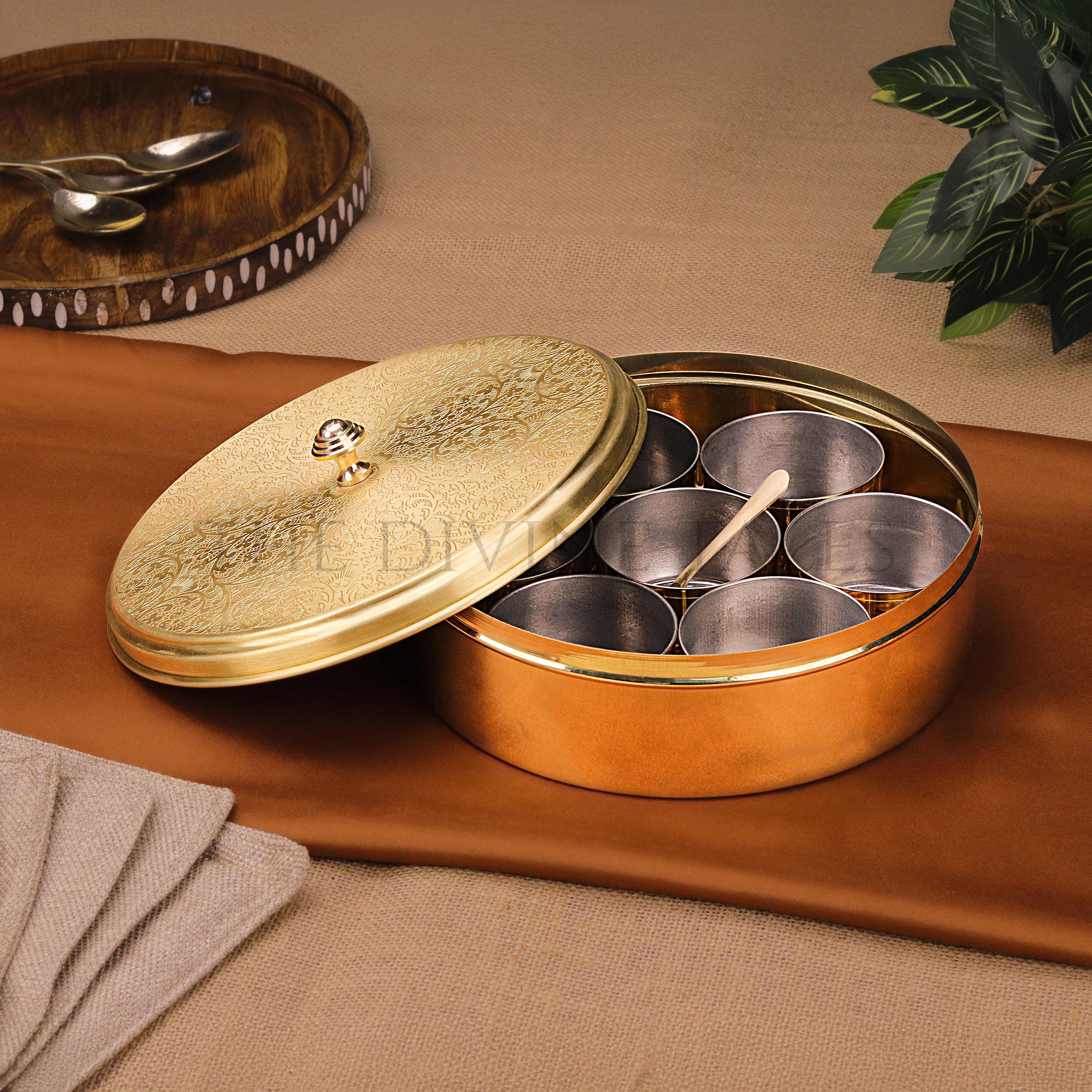 Brass Spice Box with Spoon