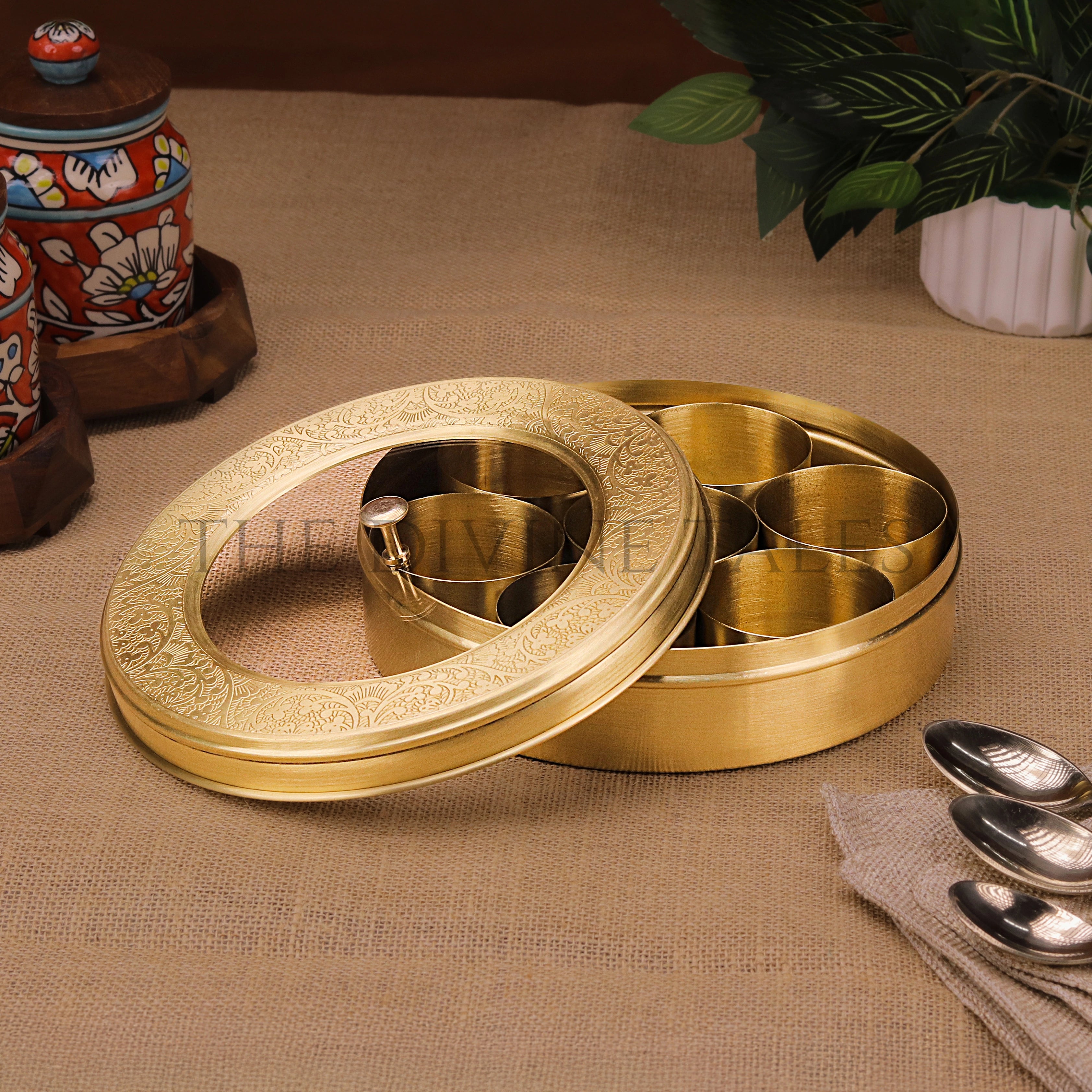 Brass Masala Box with See-through Lid
