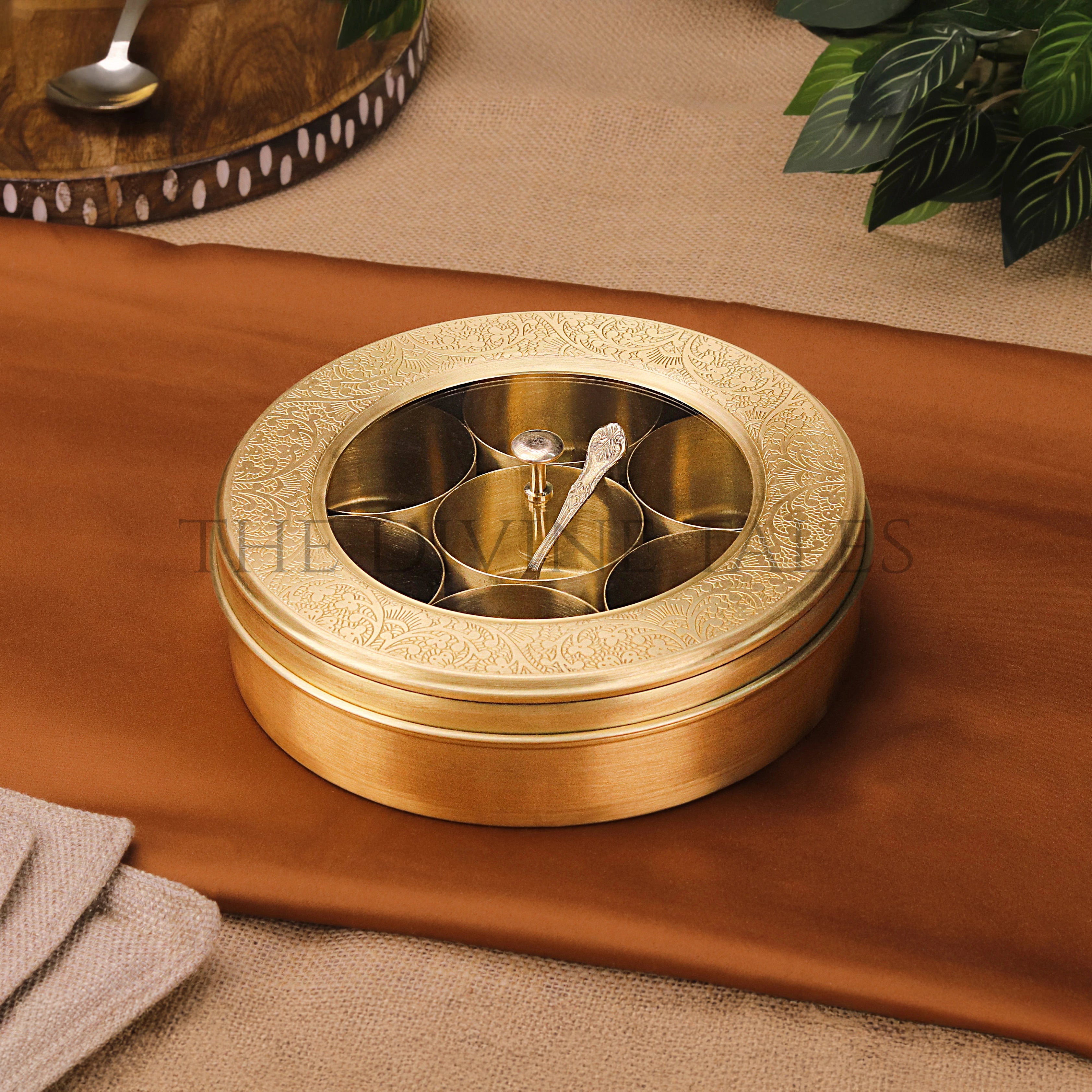 Brass Masala Box with See-through Lid