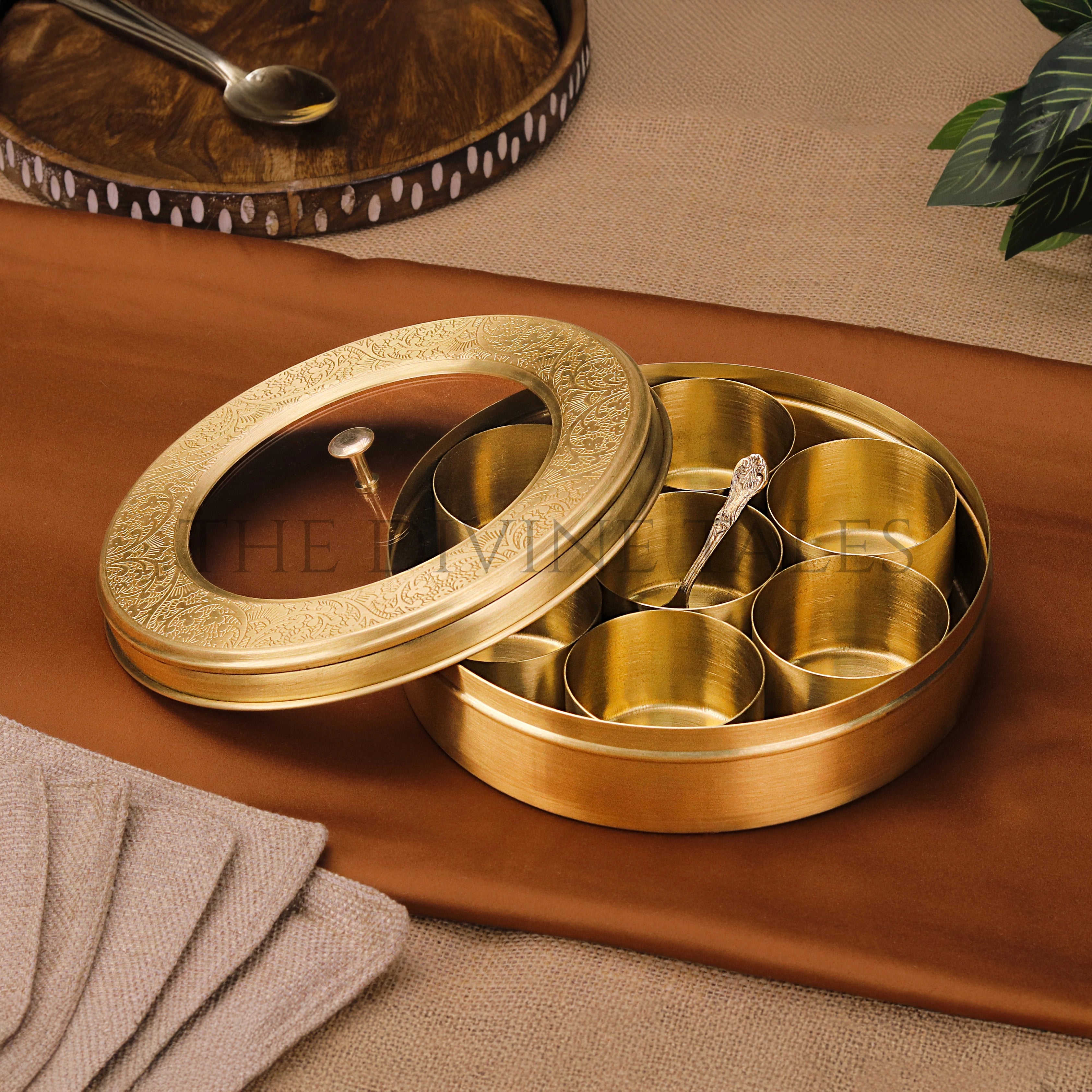 Brass Masala Box with See-through Lid