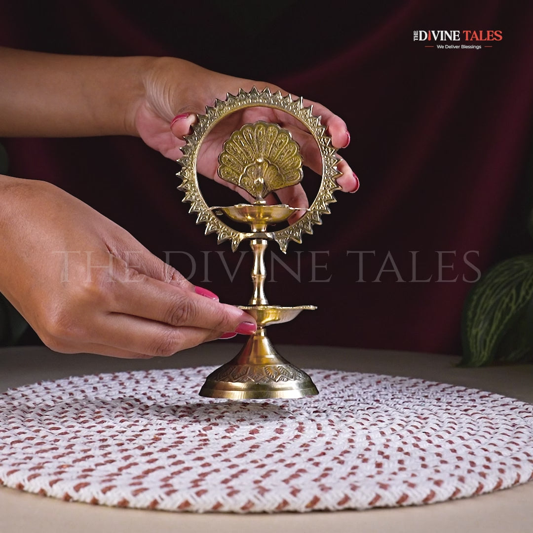 Handcrafted Pure Brass Peacock Two-Lamp Diya