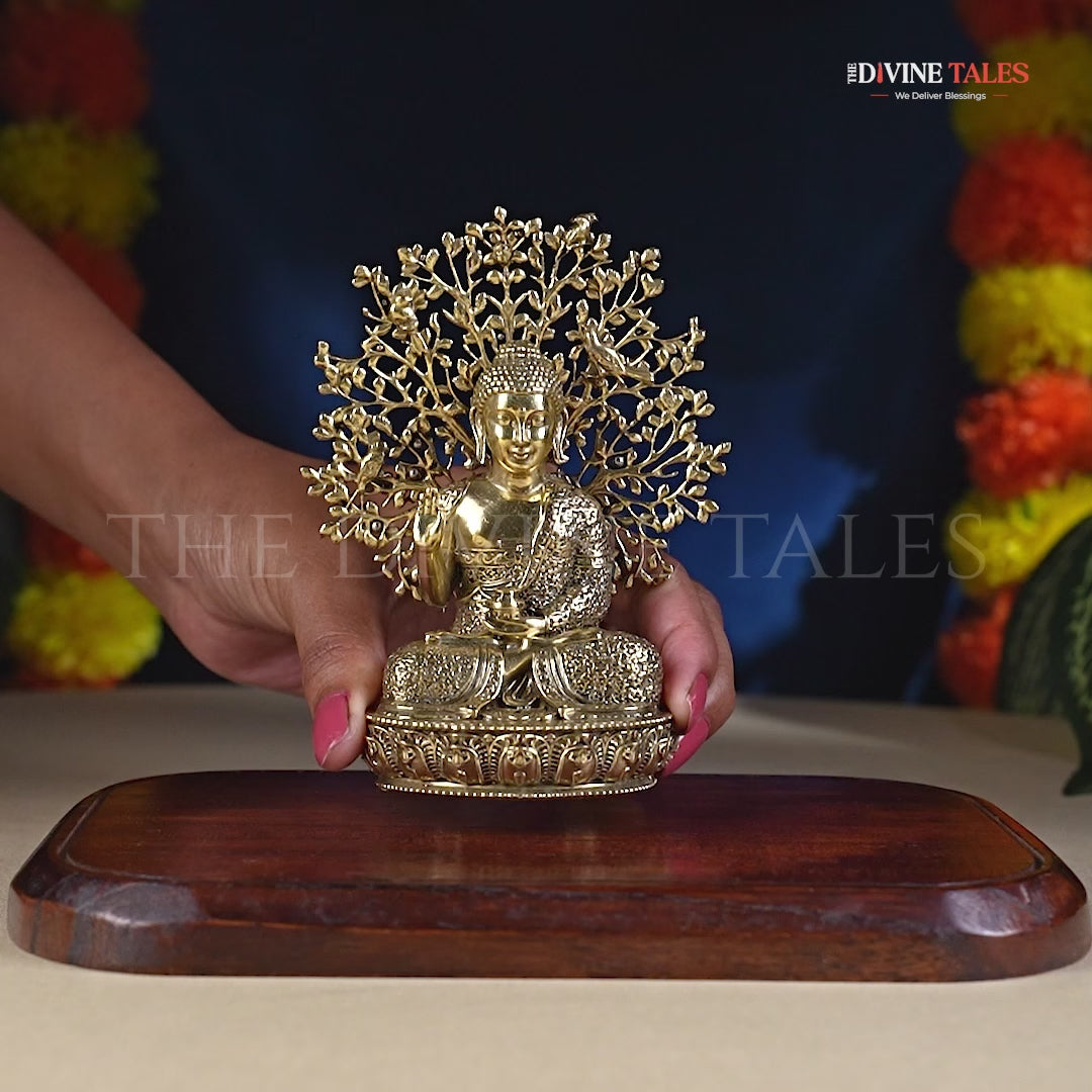 Lord Buddha with Bodhi Tree Brass Idol