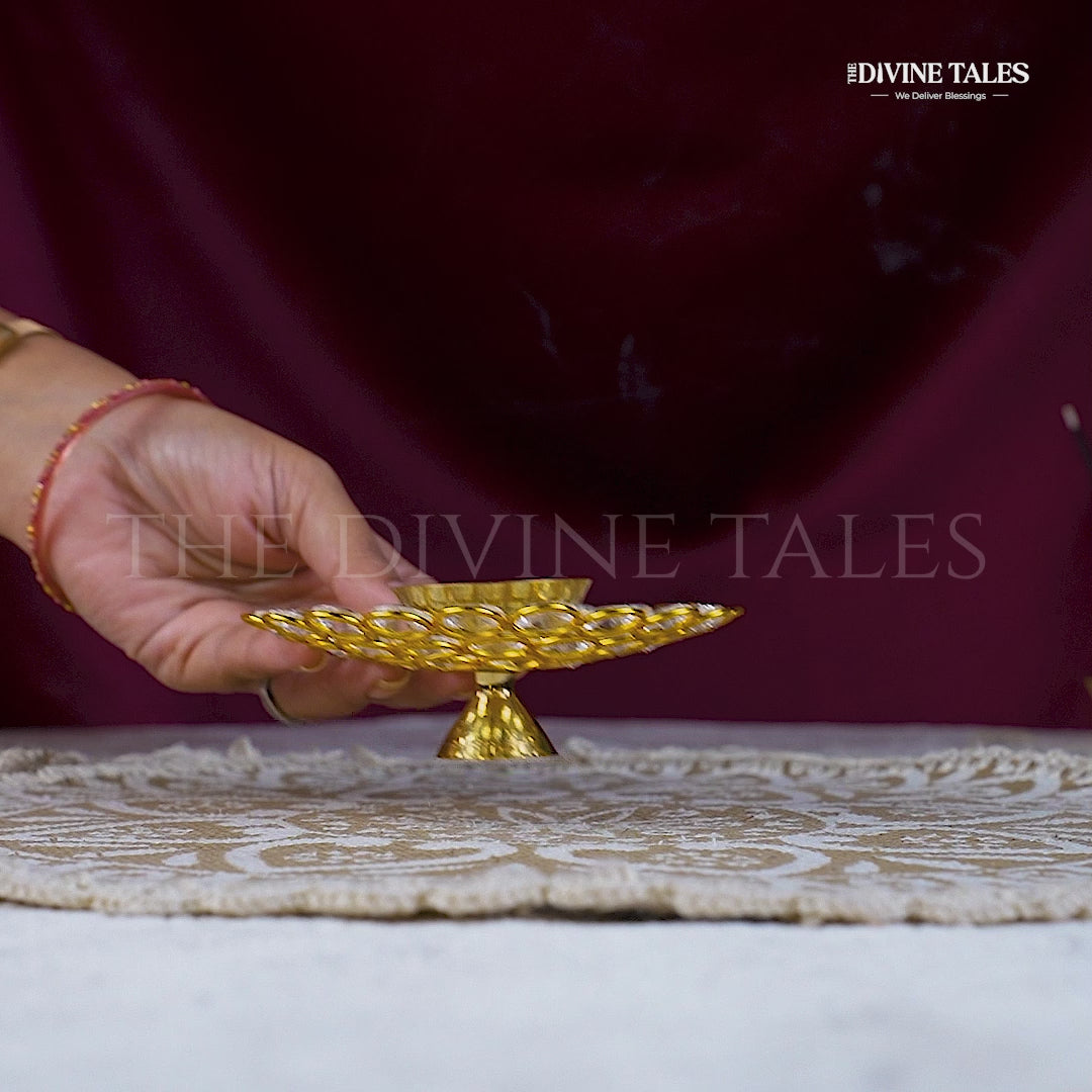 Brass Round Crystal Diya