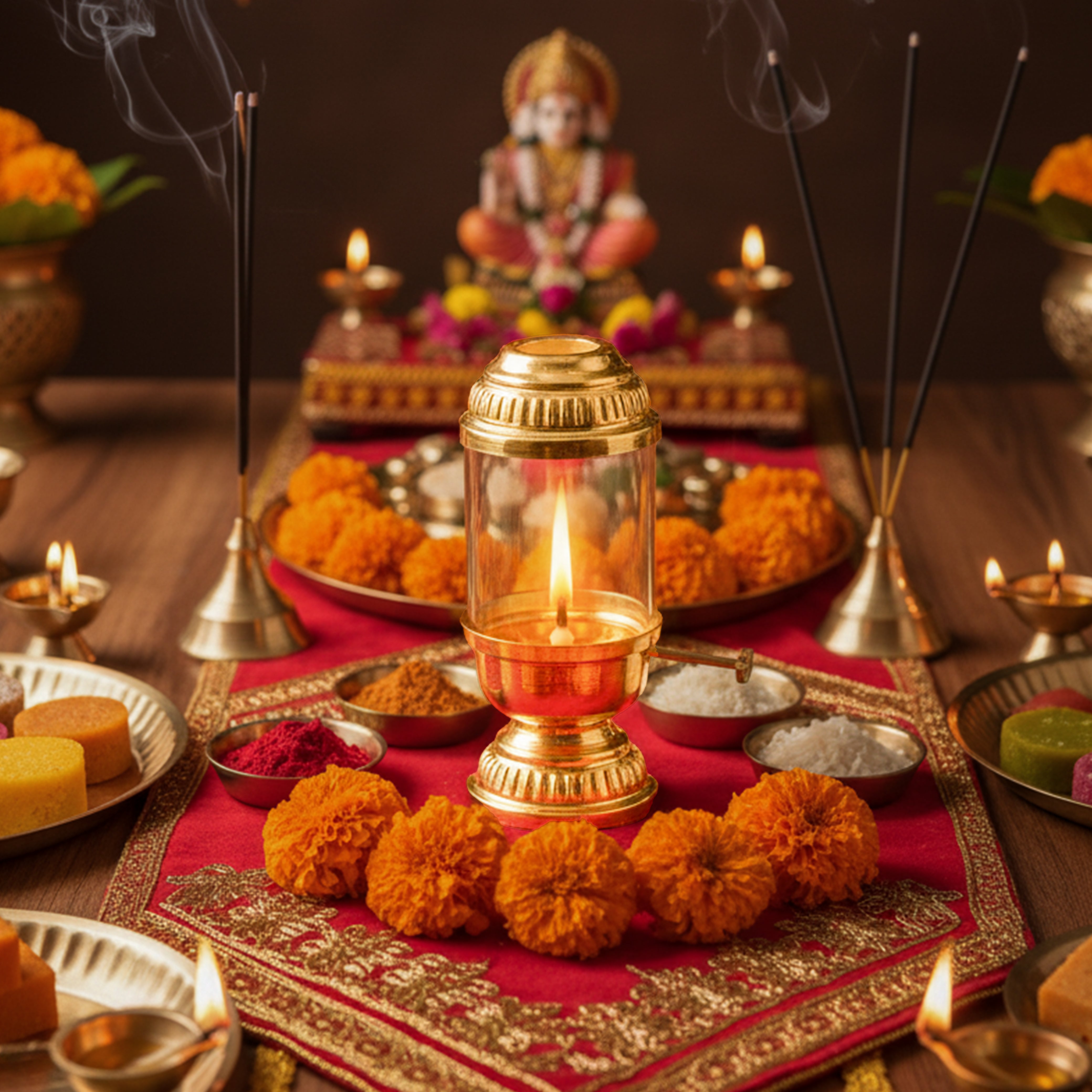 Brass Akhand Diya with cap