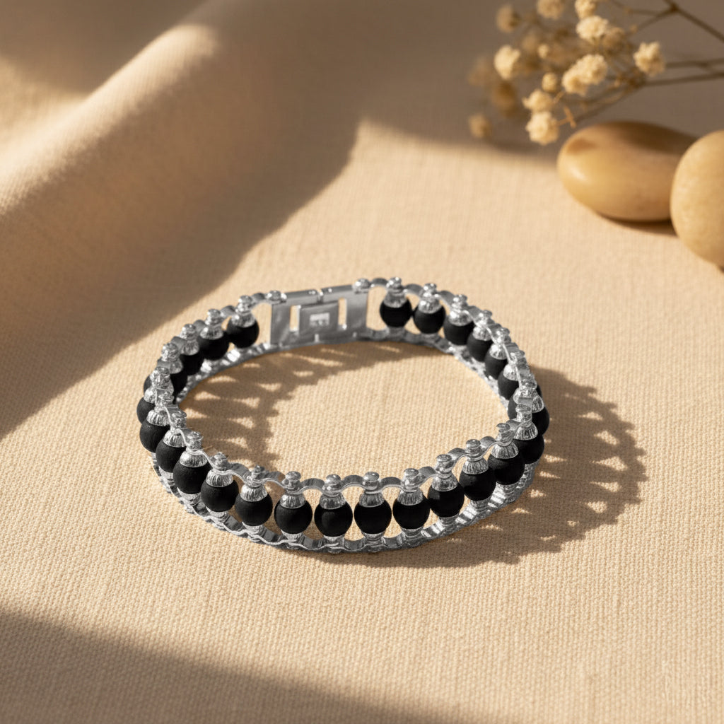 Silver-Plated Karungali Chain Bracelet