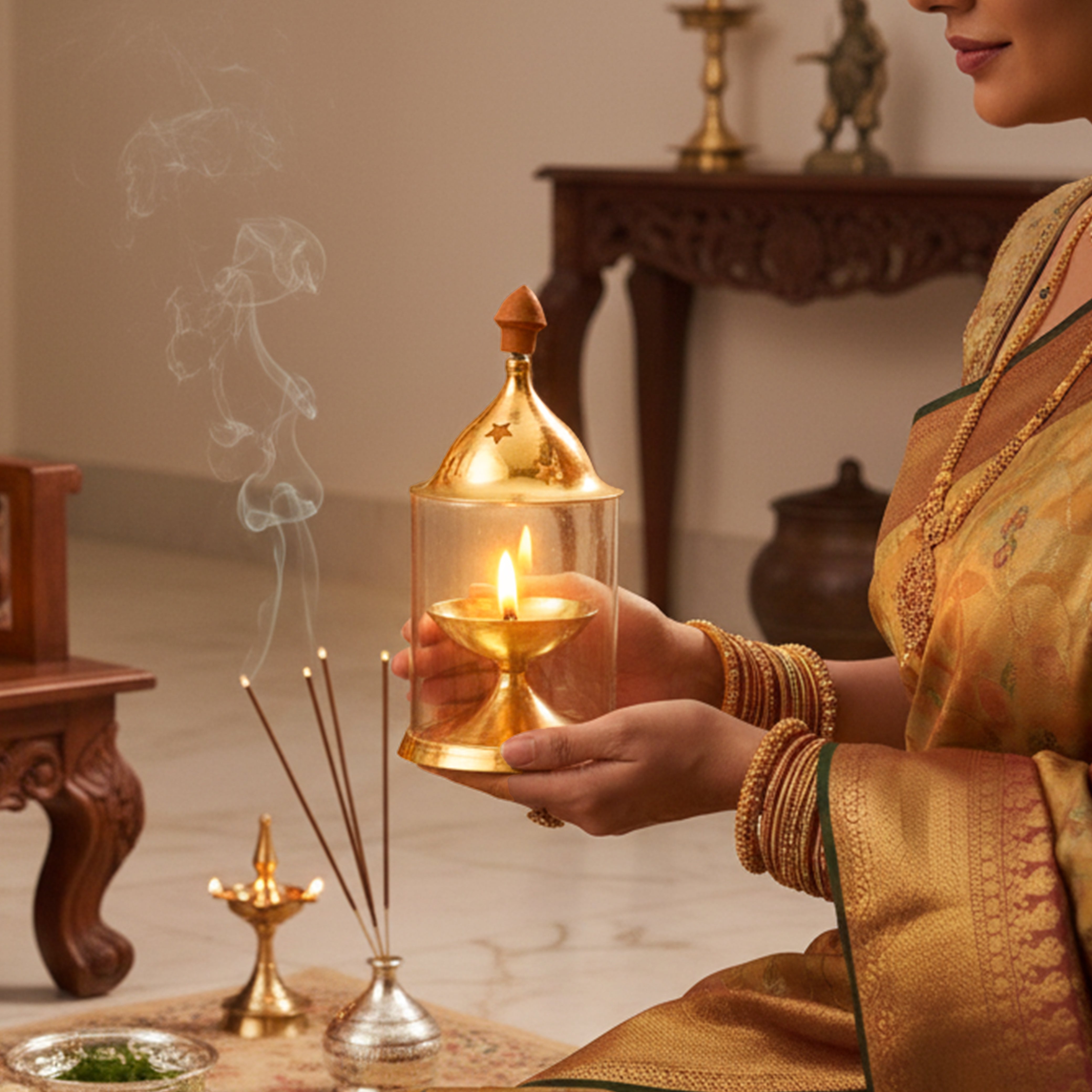 Brass Akhand diya with om