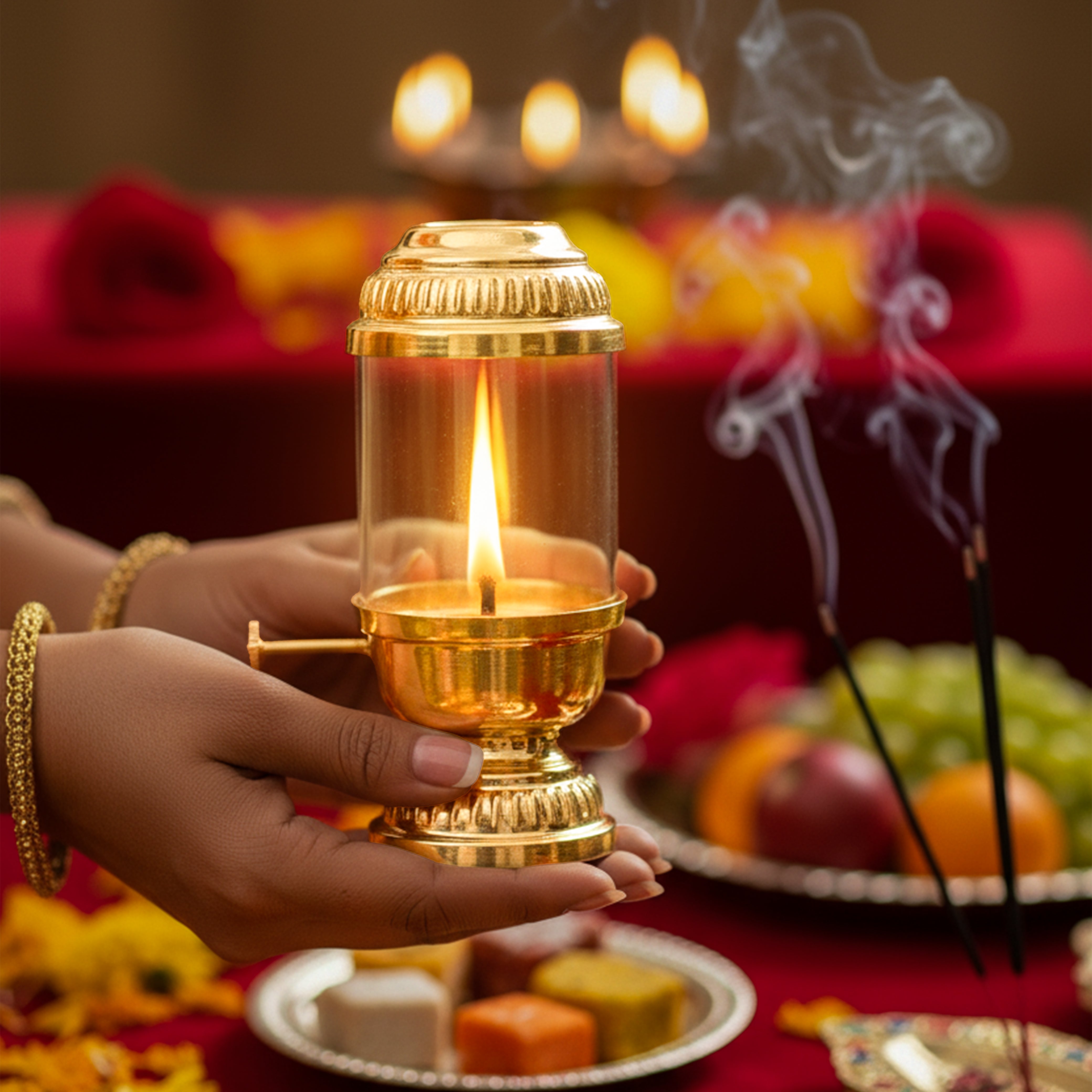 Brass Akhand Diya with cap