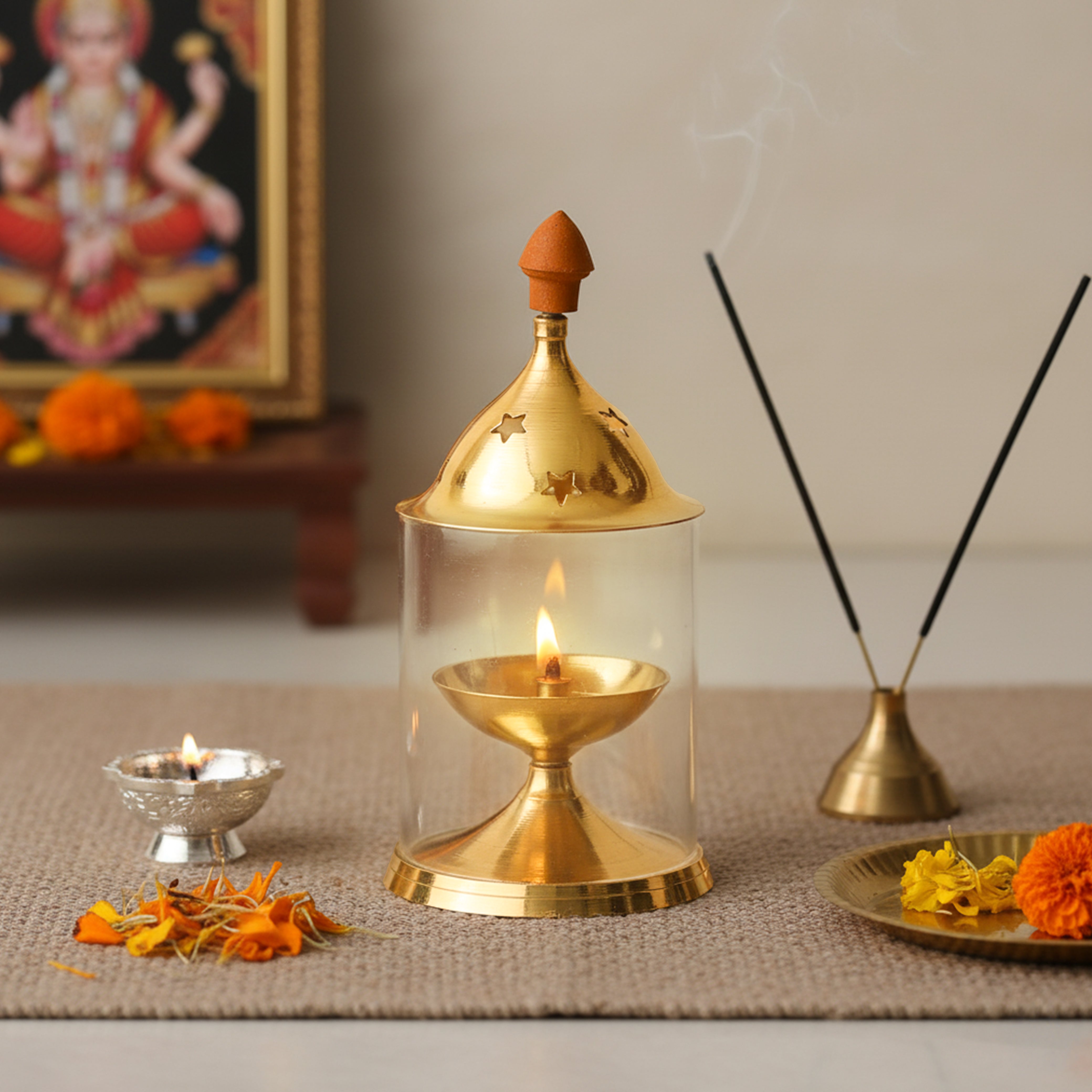 Brass Akhand diya with om